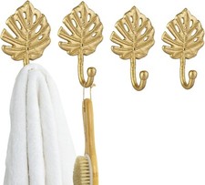 Gold Metal Leaf Design Wall Hanging Hooks, Wall Mounted Coat Hooks, Set of 4
