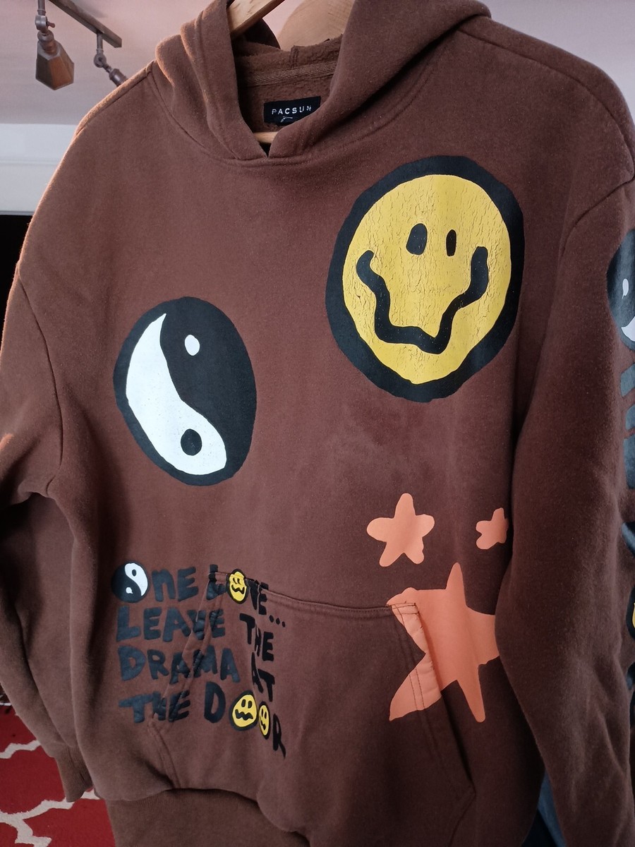 Vintage PacSun Brown Smiley Face Hoodie All Over Print Size
