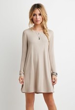 Forever 21 Women's Beige French Terry Trapeze Dress in Taupe Size L