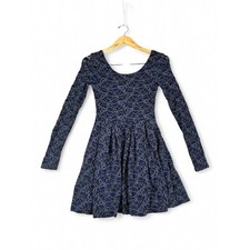 Free People Navy Lace Long Sleeve Skater Dress XS