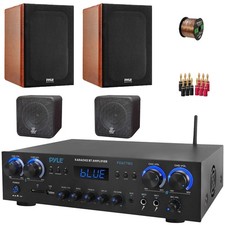 Pyle USB SD RCA FM Receiver, 2x 5.25'' 200W Wooden Speakers, 2x 4'' Speakers