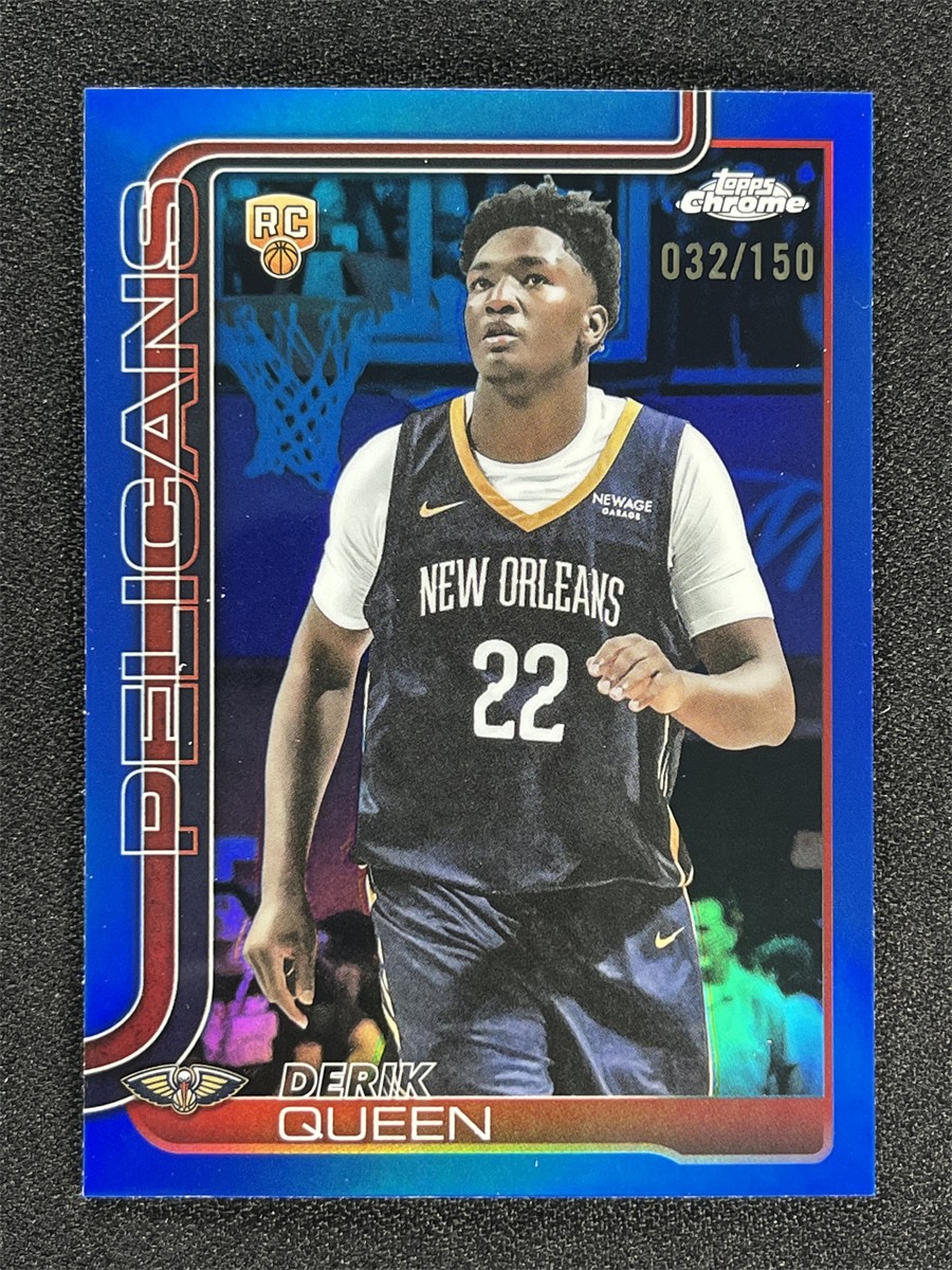 2025-26 Topps Chrome Derik Queen #263 RC Rookie Blue Refractor Pelicans /150