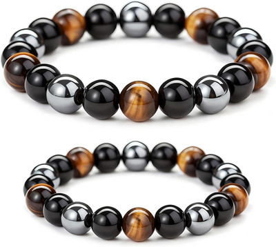 Schwarz Armband aus Obsidian für Fitness und Alltag, verstellbar, 2er Pack