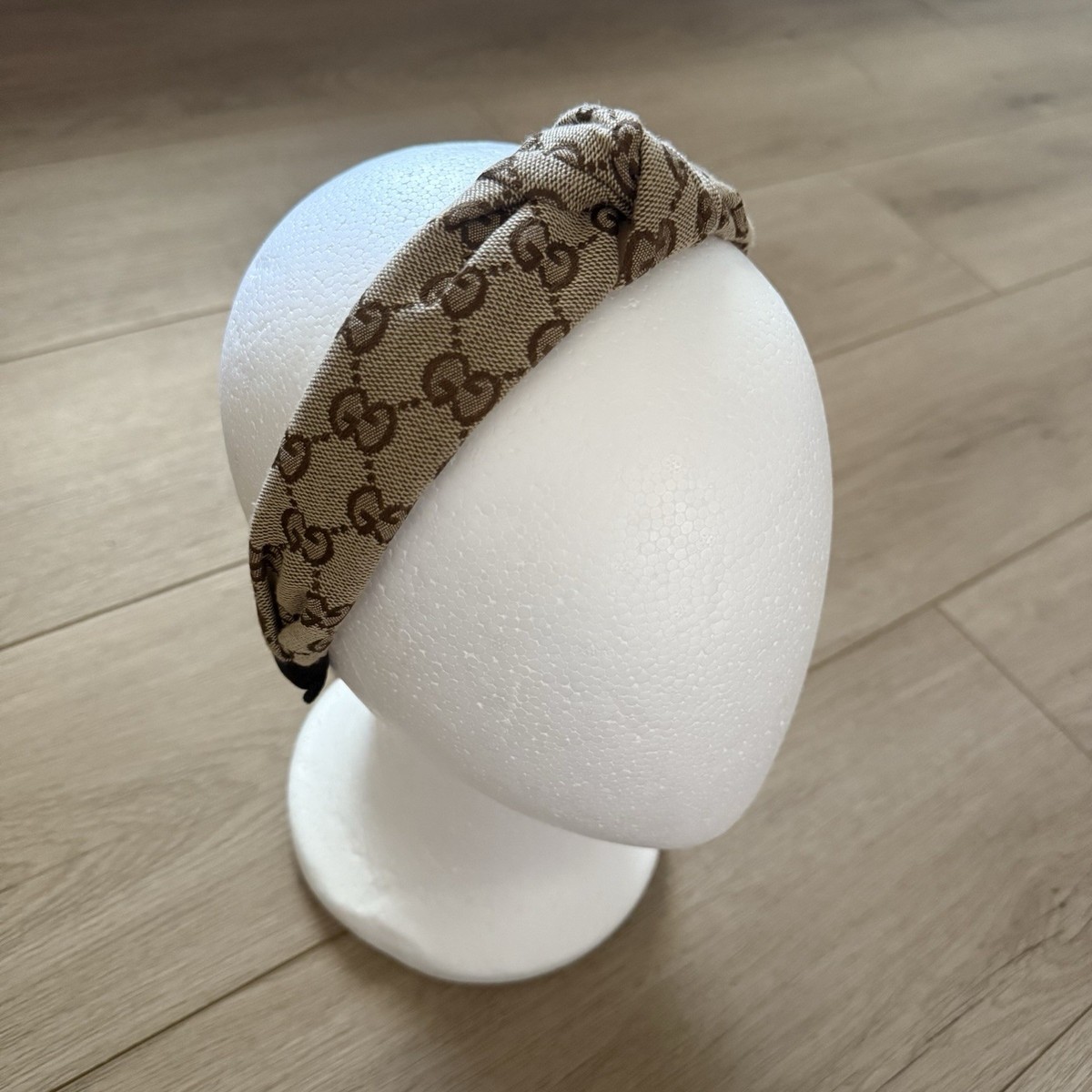 Gucci GG Canvas Knot Headband Brown Beige Monogram Logo Hair Band