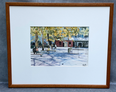 #ad ARLENE CORNELL SIGNED ORIGINAL WATERCOLOR PAINTING PUBLIC PARK FIGURES PEOPLE $250.00