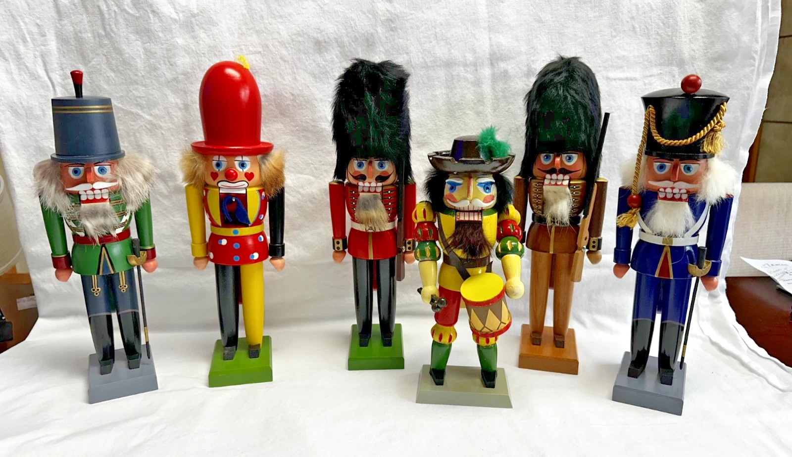 Lot of 6 Vtg. German Made, Hand-crafted Nutcrackers, 10"-12" Tall