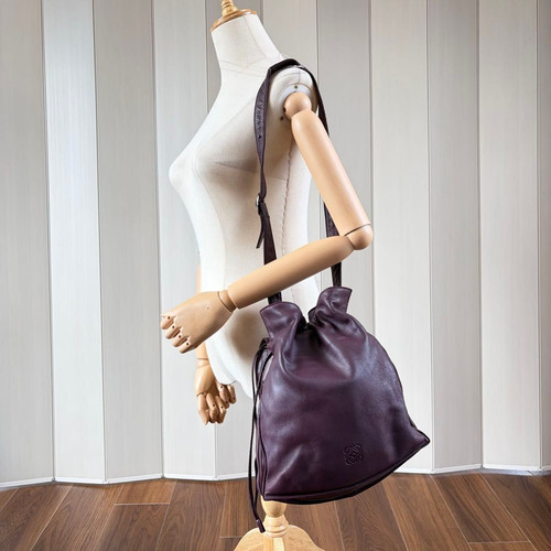 LOEWE Flamenco Shoulder Bag Bordeaux Purple Nappa Leather Anagram Spain Authen