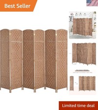 Elegant 6-Panel Folding Privacy Screen - Stylish Natural Wicker Room Divider