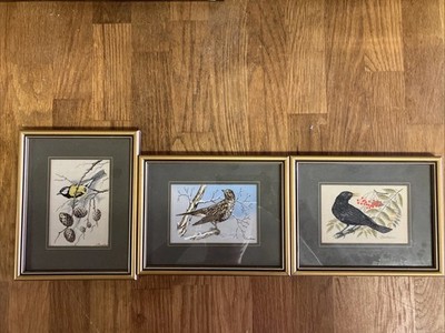 Cash's of Coventry Seide gewebt Bild Vögel Konvolut Rahmen groß Retro sehr guter Zustand gold