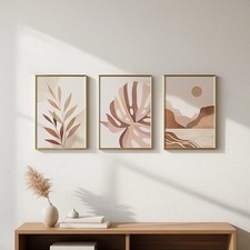 ArtbyHannah 3pc Framed Art Set Boho Abstract Botanical Gold Frame 12”x16” Decor