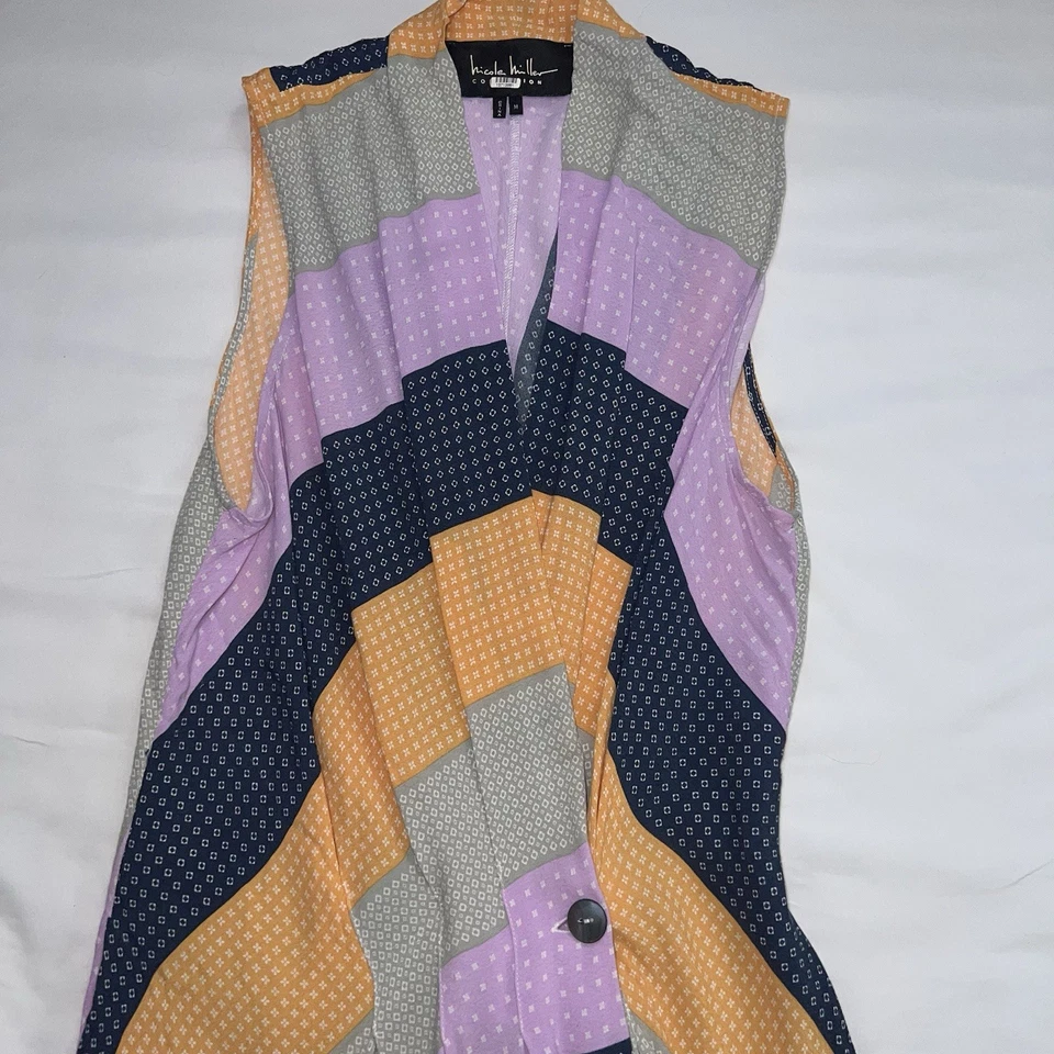Nicole Miller Collection Midi Dress Size M Pastel Stripe Sleeveless NO TIE BELT - Image 3 of 4