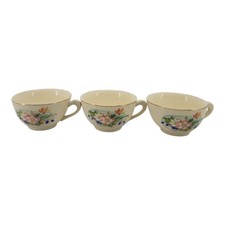Vintage Ceramic Teacups with Delicate Floral Design and Gold Rim Hand Painted