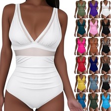 Women's Mesh Swimsuit One Piece Swimsuit Tummy Control Swimwear Push Up Padded