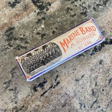 MARINE BAND M. HOHNER HARMONICA NO. 1896 A440 KEY D -  WITH BOX MADE IN GERMANY