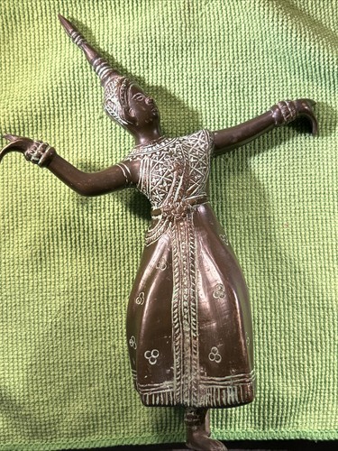 Vintage Solid Bronze Siamese Thai Classical Dancer Statue Figurine, 8.5” Tall