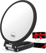 Magnifying Handheld Mirror Double Sided, 1X 15X Magnification Hand Mirrors, Trav