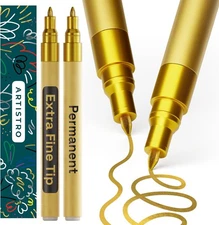 ARTISTRO 2 Gold Permanent Marker - Waterproof 1 Count (Pack of 2), 