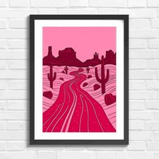Bold Desert Highway Art Pink Framed Wall Art Print Large Picture Home Decor