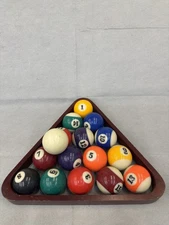 Vintage 15 Pcs Billiard Pool Ball Set 2 1/4" Plus Wood Rack And Cue Ball