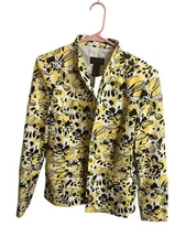 Investments Jacket Blazer Open Front Long sleeve Yellow Floral Cotton Size 12