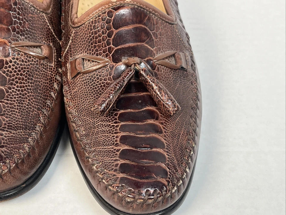 Zelli Italia Kalahari Ostrich Leg Nappa Tassel Slip On Loafers - Brown - 8 M - Image 3 of 4