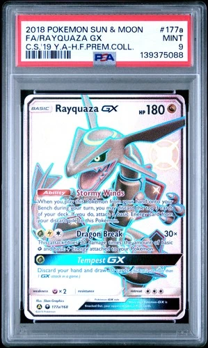 2018 POKEMON SUN & MOON CELESTIAL STORM #177A FULL ART/RAYQUAZA GX PSA 9