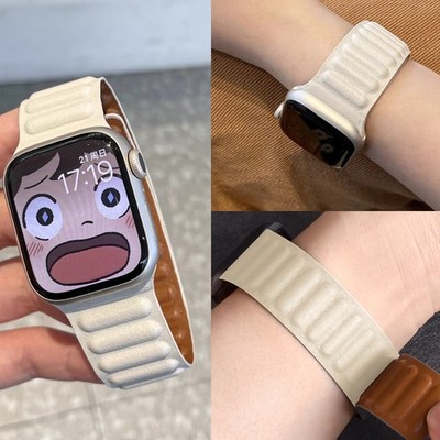 For Apple Watch Leather Link Band Magnetic Strap iWatch Series 11 10 9 8 7 49mm