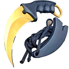 CSGO Tactical Karambit Neck Knife Survival & Hunting Fixed Blade + Sheath GOLD