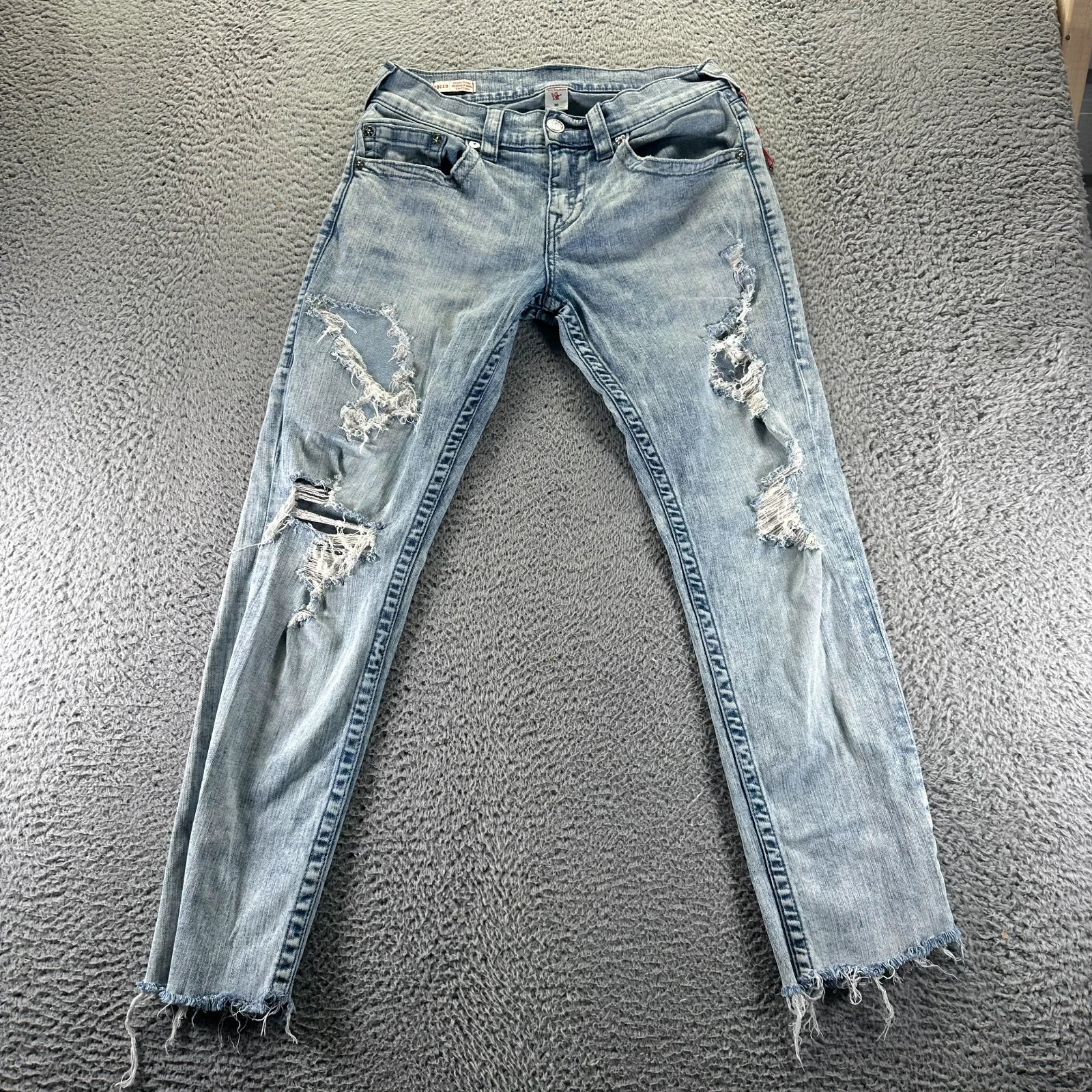 True Religion Rocco Jeans Womens 30x30 Blue Denim Skinny Relaxed Distressed