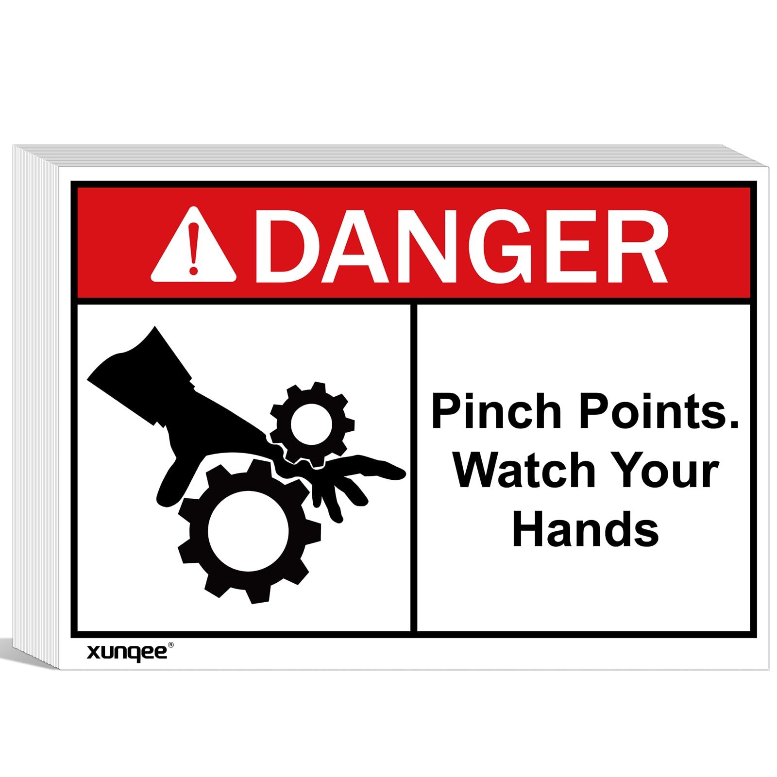 Xunqee Pinch Points Danger Labels, OSHA Safety 3.5 X 5 Inches, Red And Black