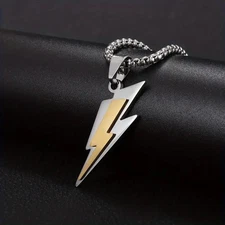 1pc Fashion Men Stainless Steel Double Layer Lightning Pendant Necklace Punk New