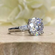 9mm Round Cut VVS1 Moissanite Three Stone Engagement Ring 14k White Gold Plated