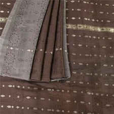 Sanskriti Vintage Indian Brown Sarees Pure Satin Zari Woven Brocade Sari Fabric