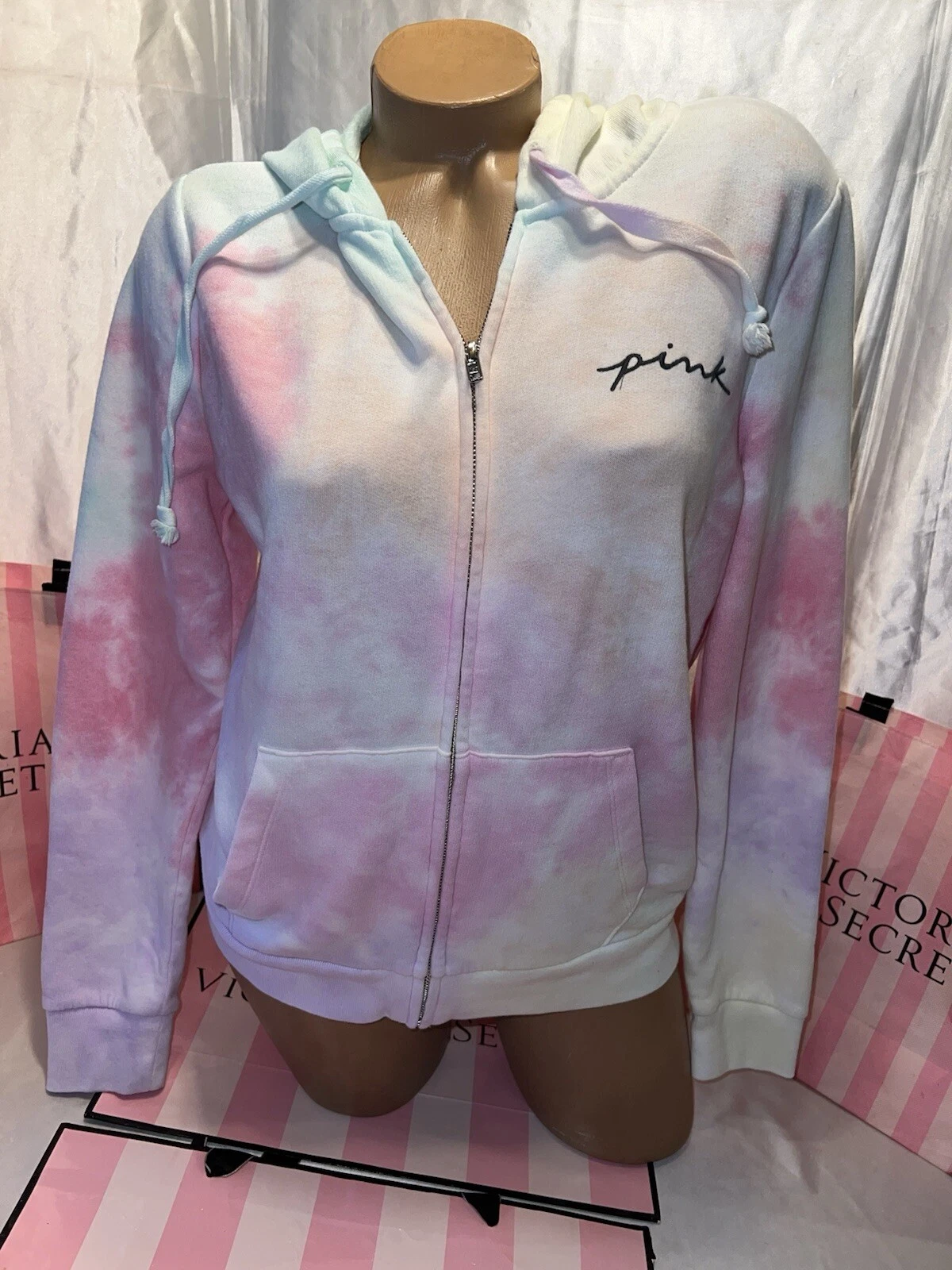 UNDERCOVER Felpa con cappuccio Victorias Secret rosa tie dye logo posteriore media ULTIMA