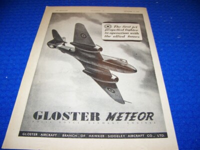 1945 GLOSTER METEOR ''THE FIRST JET PROPELLED..''..1-PAGE SALES AD (157KK)