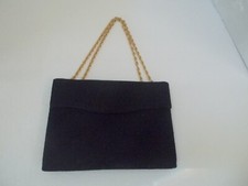 VTG LEWIS Black Evening Handbag Purse w/ Gold Chain Strap