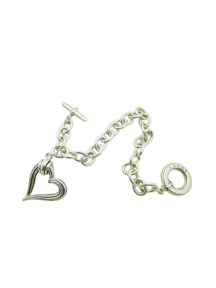 Lagos Sterling Silver Floating Heart Oval Link Toggle Bracelet 7.5" - Image 4 of 4