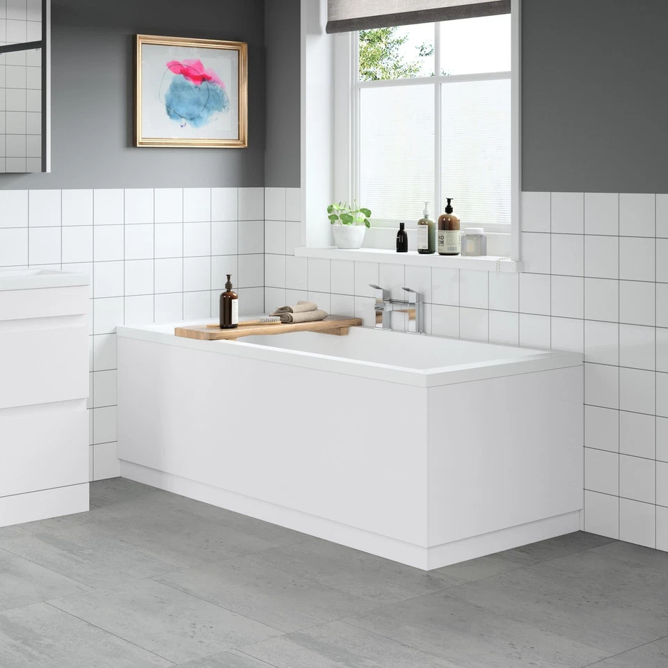 AFFINE White Gloss Bath Panel Pack 1700/700mm - Side & End MDF Bathroom
