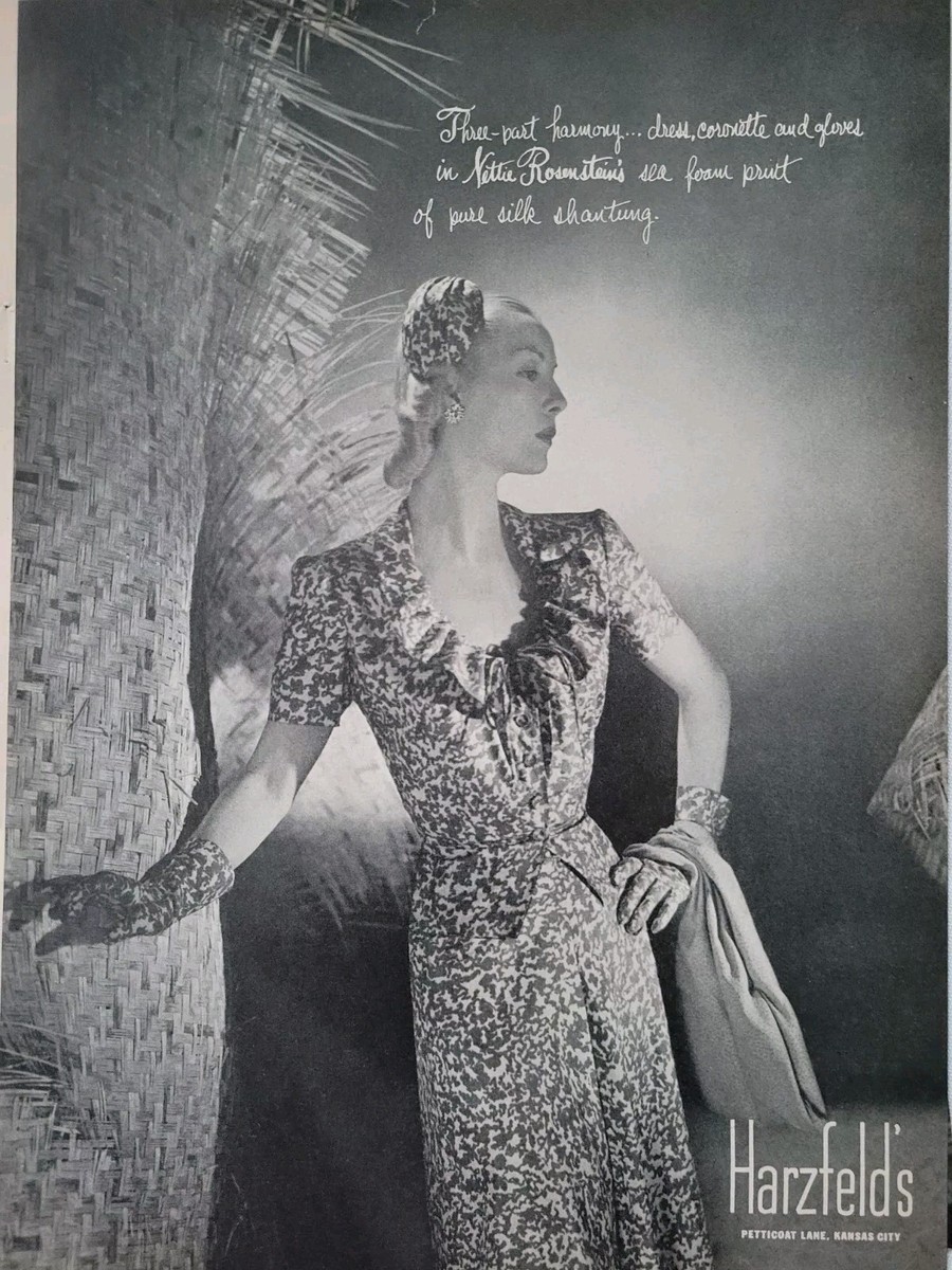 1944 Women's Nettie Rosenstein sea foam print silk dress Harzfeld's vintage  ad | eBay