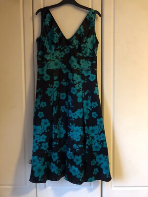 Hobbs Black Emerald Green Floral Silk Dress Size 12