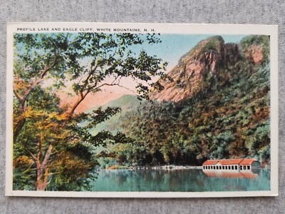 Franconia Notch White Mtns NH Profile Lake Boathouse Eagle Cliff Postcard 1930s