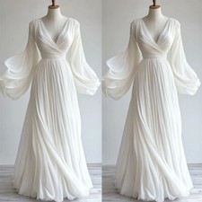 Vintage Chiffon Wedding Dresses Long Sleeves Medieval Full Length Bridal Gowns
