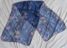 vintage blue sheer floral scarf shawl 61" x 20" daisy rose water river