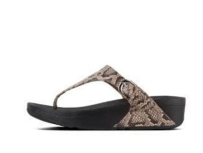 FitFlop Womens Sandal SKINNY Taupe Snake Print Wedge adjustable buckle FlipFlop