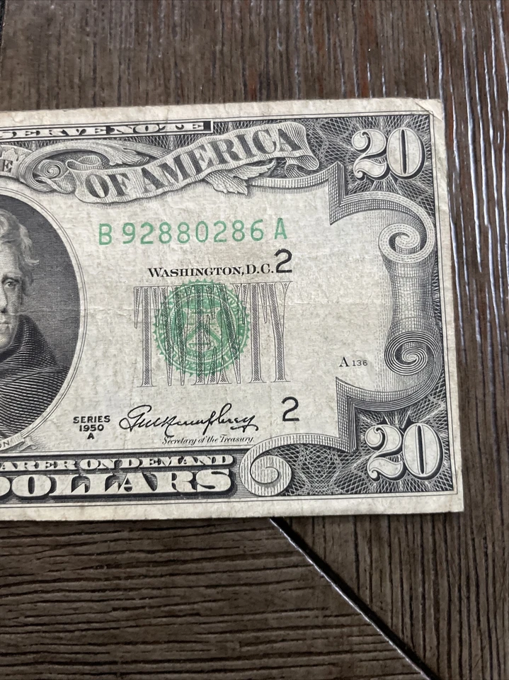 1950 - B $20 TWENTY DOLLAR Federal Reserve Banknote New York ERROR Cut! - Image 3 of 4