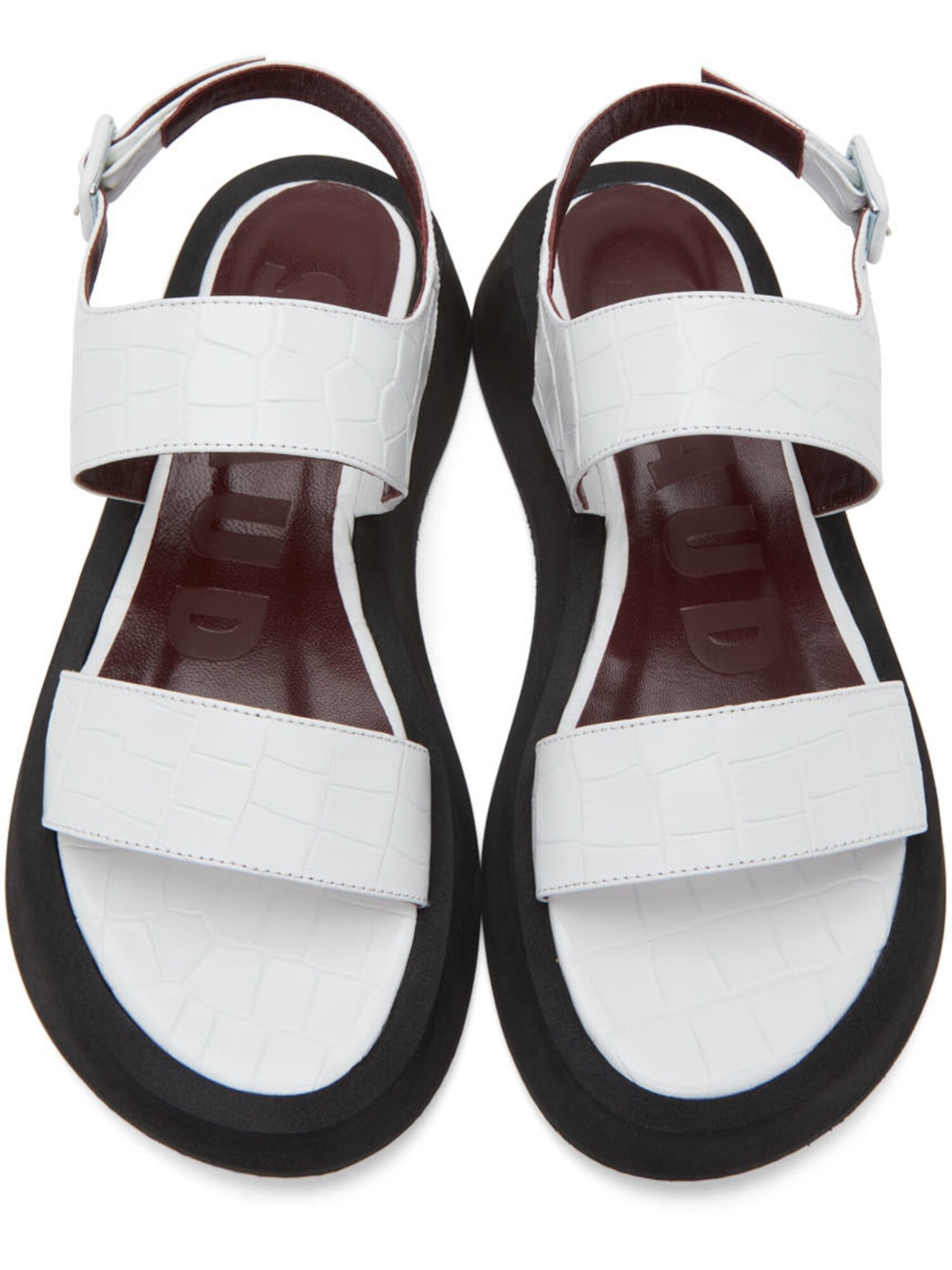 Женские босоножки STAUD из кожи белого крокодила на платформе 1, на танкетке Nicky, с ремешком на спине, 39