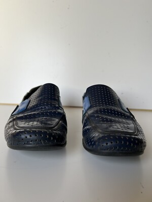 Authentic Prada Mens Black Blue Perforated Leather Slip On  display picture 1