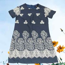 Lulus Women's S Riverside Slate Shift Dress Floral Bateau Neck SS Miniskirt 