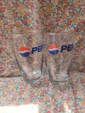 2 X New Pepsi Cola Colour Embossed Logo Glasses 16oz 460ml Highball Tumblers
