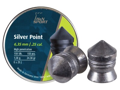 H&N Silver Point 150 Count POINTED 6.35mm .25 Caliber Pellets MADE IN GERMANY